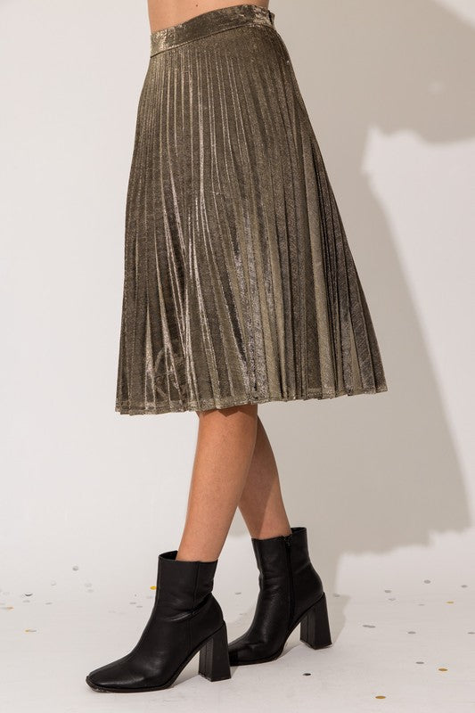 Golden Rays Pleated Midi Skirt