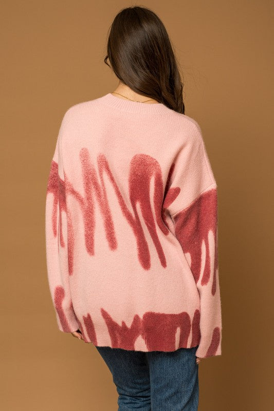 Artistic Spray Print Long Sleeve Sweater