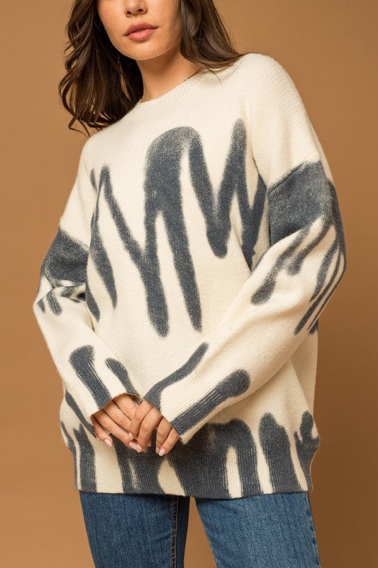 Artistic Spray Print Long Sleeve Sweater