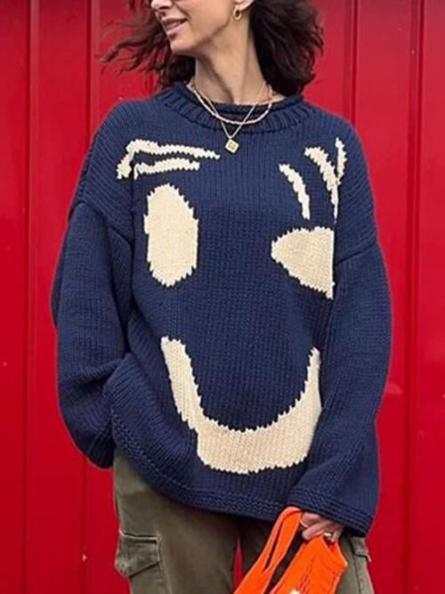 Sir Smiles A Lot Contrast Drop Shoulder Sweater