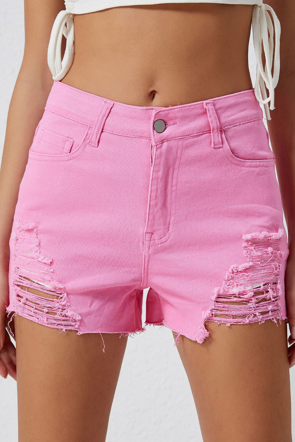 Pinky Distressed Denim Shorts