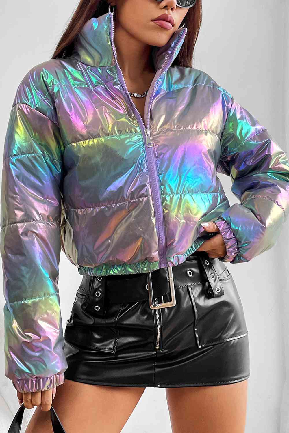 Hologram Zip-Up Winter Coat