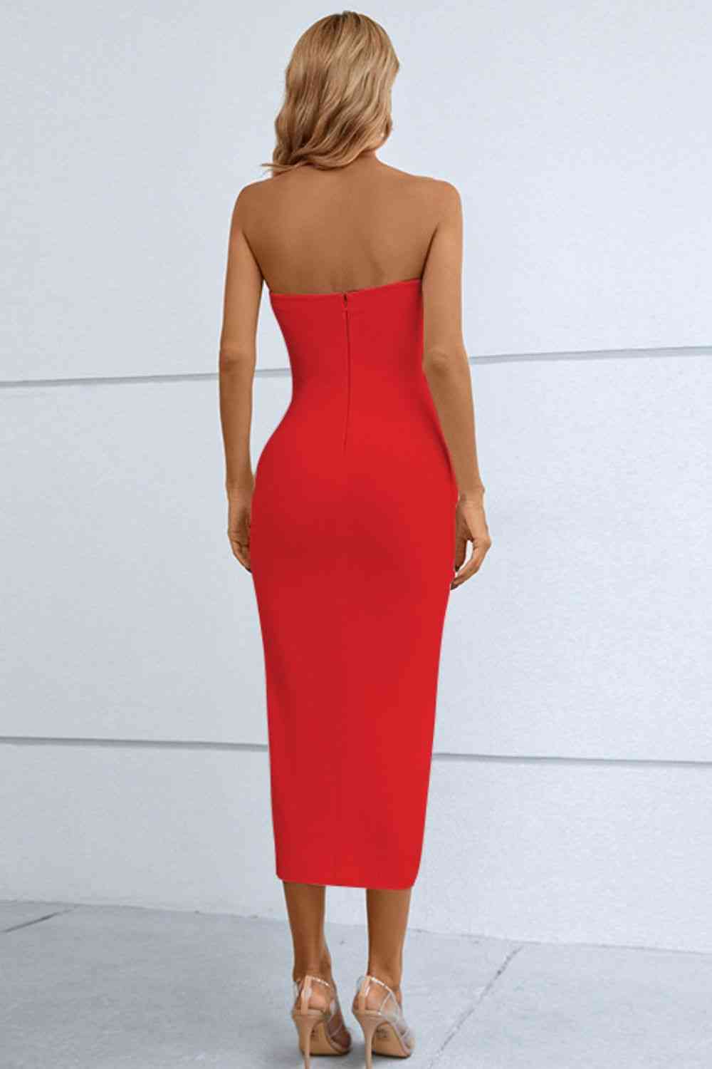Sultry Cutout Strapless Drawstring Bandage Dress with Split