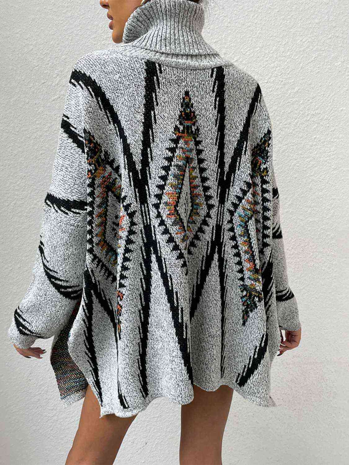 Geometric Elegance Turtleneck Slit Sweater