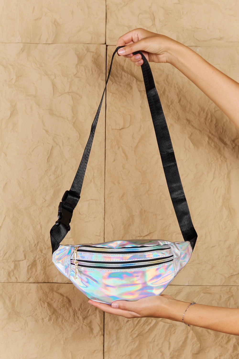 Good Vibrations Holographic Double Zipper Fanny Pack (SILVER)