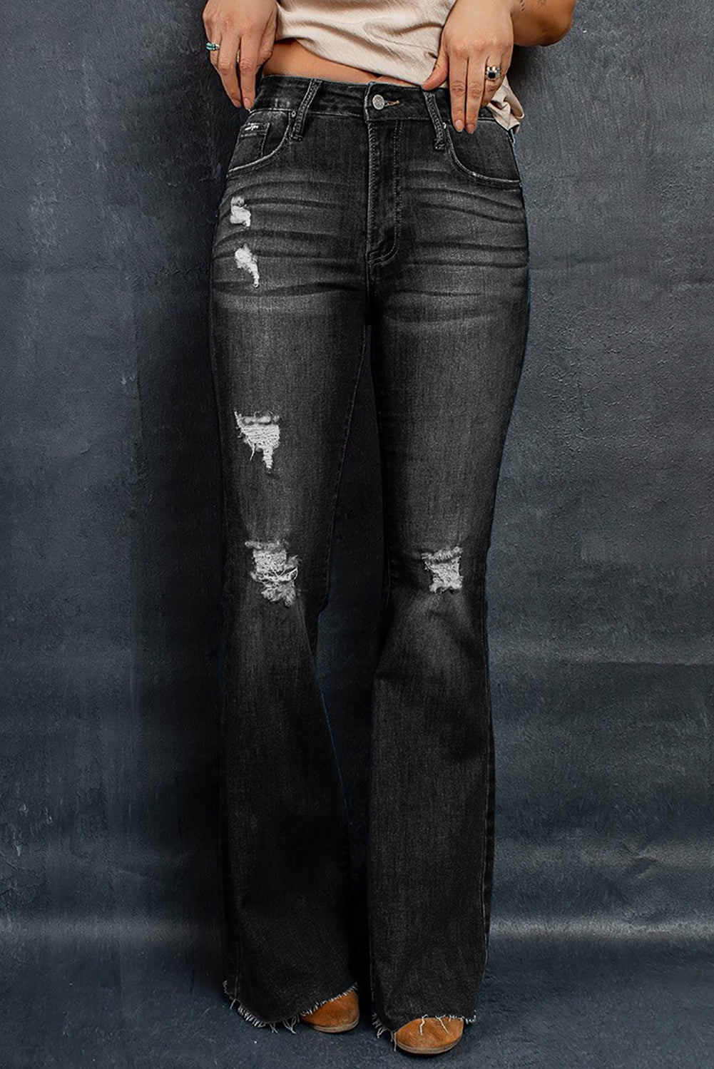 Distressed but NOT STRESSED Flare Jeans