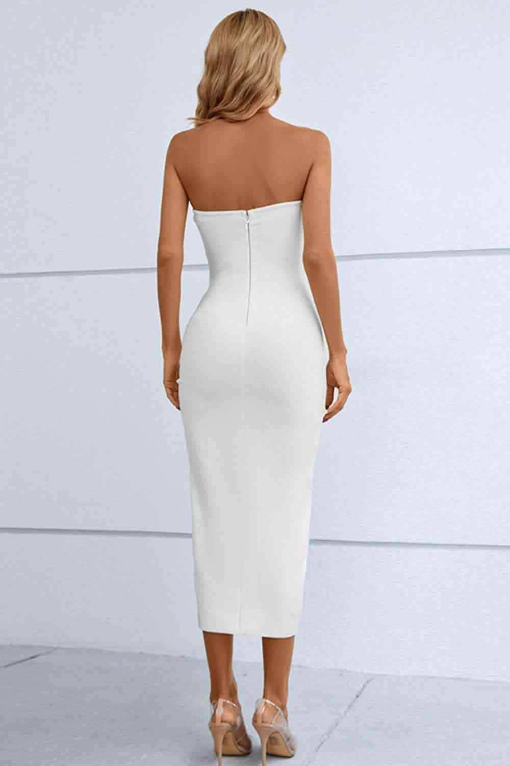 Sultry Cutout Strapless Drawstring Bandage Dress with Split