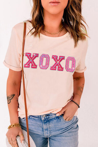 XOXO Round Neck Short Sleeve T-Shirt