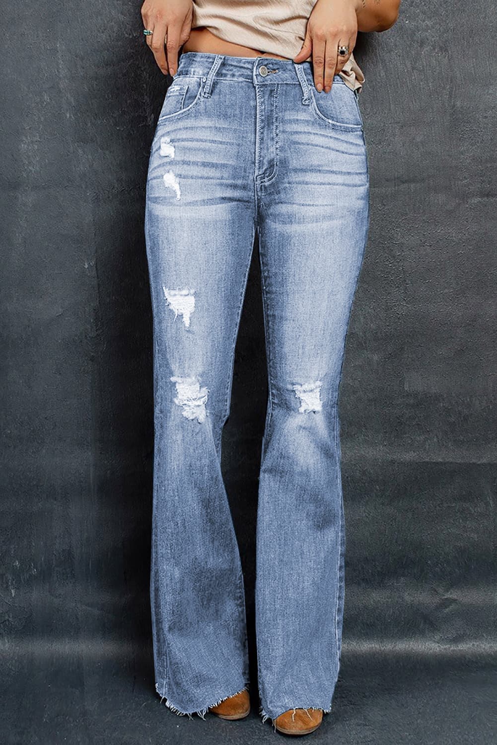 Distressed but NOT STRESSED Flare Jeans