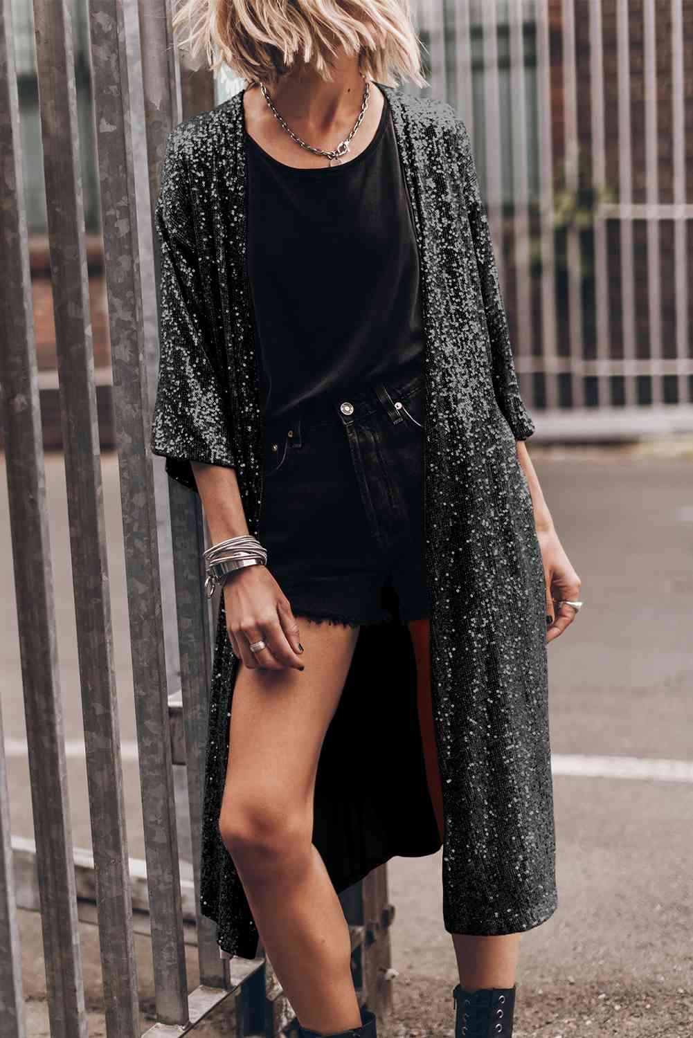 Sparkling Allure Open Front Duster Cardigan