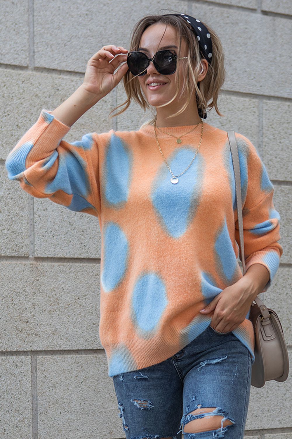 Artistic Flair Round Neck Dropped Shoulder Sweater