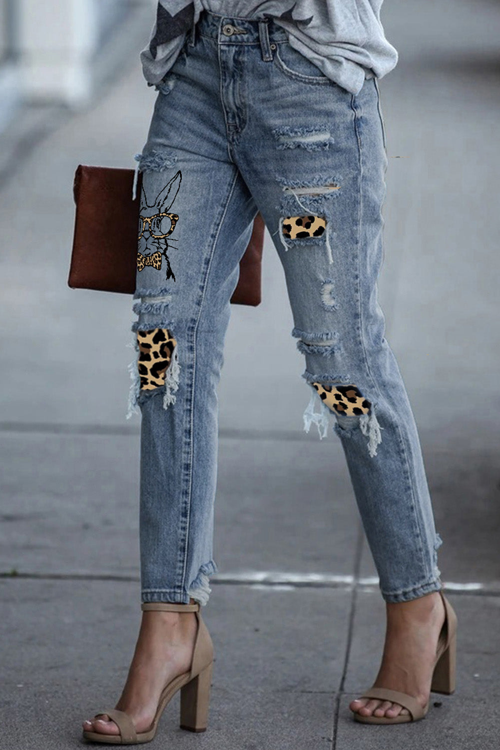 Bunny Hop Leopard Patch Graphic Jeans