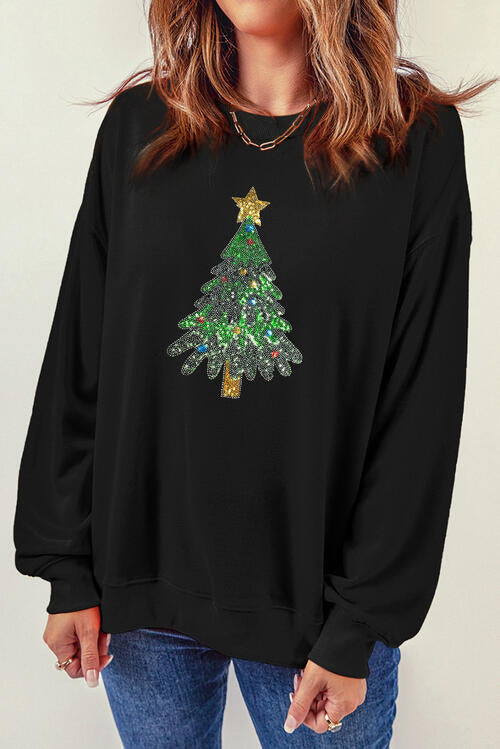 Elegant Evergreen Sequin Sweatshirt