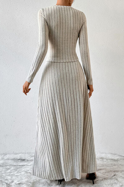 Ribbed Round Neck Top and Skirt Set