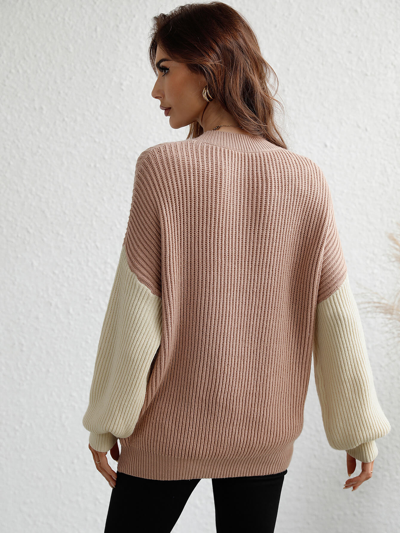 Chic Contrast Rib-Knit Dropped Shoulder Sweater